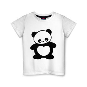 Детская футболка хлопок с принтом Панда с сердцем panda heart , 100% хлопок | круглый вырез горловины, полуприлегающий силуэт, длина до линии бедер | панда