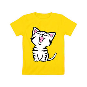 Детская футболка хлопок с принтом милый котенок , 100% хлопок | круглый вырез горловины, полуприлегающий силуэт, длина до линии бедер | Тематика изображения на принте: киса | котёнок | котик | кошки | милые | милый | милый котенок