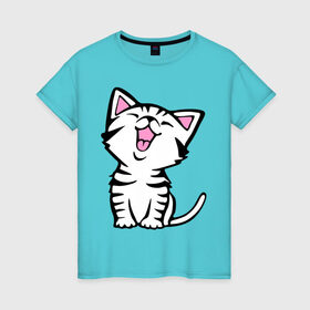 Женская футболка хлопок с принтом милый котенок , 100% хлопок | прямой крой, круглый вырез горловины, длина до линии бедер, слегка спущенное плечо | киса | котёнок | котик | кошки | милые | милый | милый котенок