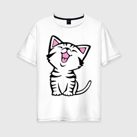 Женская футболка хлопок Oversize с принтом милый котенок , 100% хлопок | свободный крой, круглый ворот, спущенный рукав, длина до линии бедер
 | киса | котёнок | котик | кошки | милые | милый | милый котенок