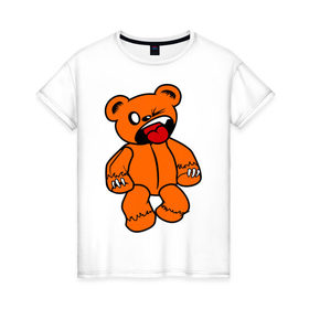 Женская футболка хлопок с принтом angry bear , 100% хлопок | прямой крой, круглый вырез горловины, длина до линии бедер, слегка спущенное плечо | Тематика изображения на принте: животные angry bear | медведь | миша | сердитый мишка