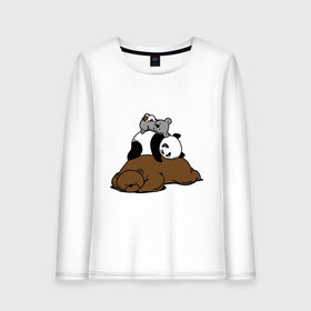 Женский лонгслив хлопок с принтом comfort bed - комфортный медведь , 100% хлопок |  | панда