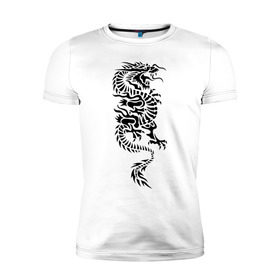 Мужская футболка премиум с принтом Японский дракон , 92% хлопок, 8% лайкра | приталенный силуэт, круглый вырез ворота, длина до линии бедра, короткий рукав | media | дракон | прикольные картинки | трайблы и узоры 
автор: pavecher | японский дракон