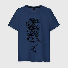 Мужская футболка хлопок с принтом Японский дракон , 100% хлопок | прямой крой, круглый вырез горловины, длина до линии бедер, слегка спущенное плечо. | Тематика изображения на принте: media | дракон | прикольные картинки | трайблы и узоры 
автор: pavecher | японский дракон