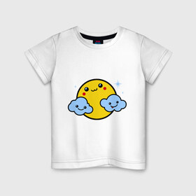 Детская футболка хлопок с принтом Солнышко с облаками , 100% хлопок | круглый вырез горловины, полуприлегающий силуэт, длина до линии бедер | позитив и смайлы | прикольные картинки | солнышко с облаками
