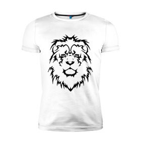 Мужская футболка премиум с принтом Лев - Взгляд , 92% хлопок, 8% лайкра | приталенный силуэт, круглый вырез ворота, длина до линии бедра, короткий рукав | голова | голова льва | тату