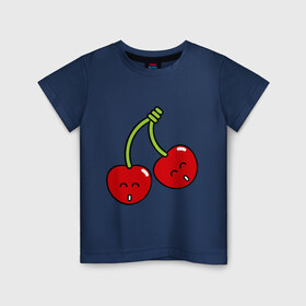 Детская футболка хлопок с принтом Вишенки. , 100% хлопок | круглый вырез горловины, полуприлегающий силуэт, длина до линии бедер | 
