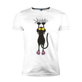 Мужская футболка премиум с принтом Висящий кот , 92% хлопок, 8% лайкра | приталенный силуэт, круглый вырез ворота, длина до линии бедра, короткий рукав | висящий кот | когти | котик | котяра | кошки | милый кот | повис | черный кот