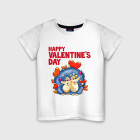 Детская футболка хлопок с принтом Ёжики с сердечками , 100% хлопок | круглый вырез горловины, полуприлегающий силуэт, длина до линии бедер | влюбленные ежики | день святого валентина | ежики | ёжики с сердечками | идеи подарков | любовь | сердечки