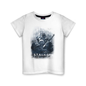 Детская футболка хлопок с принтом STALKER , 100% хлопок | круглый вырез горловины, полуприлегающий силуэт, длина до линии бедер | shooter | stalker | постапокалиптические | припять | радиация | сталкер | чернобыль | шутер