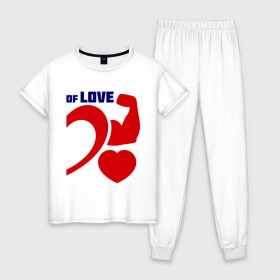Женская пижама хлопок с принтом Power of love (ж) , 100% хлопок | брюки и футболка прямого кроя, без карманов, на брюках мягкая резинка на поясе и по низу штанин | 