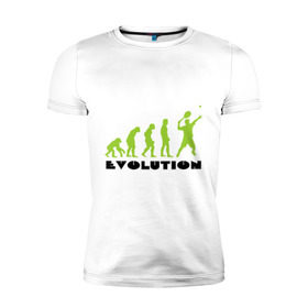 Мужская футболка премиум с принтом Tennis Evolution , 92% хлопок, 8% лайкра | приталенный силуэт, круглый вырез ворота, длина до линии бедра, короткий рукав | Тематика изображения на принте: tennis evolution | мяч | спорт | теннис | эволюция