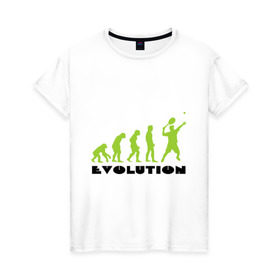 Женская футболка хлопок с принтом Tennis Evolution , 100% хлопок | прямой крой, круглый вырез горловины, длина до линии бедер, слегка спущенное плечо | Тематика изображения на принте: tennis evolution | мяч | спорт | теннис | эволюция