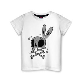 Детская футболка хлопок с принтом Череп зайца , 100% хлопок | круглый вырез горловины, полуприлегающий силуэт, длина до линии бедер | животные | зайка | кости | мертвый зайка | череп | череп зайца | черепа