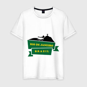 Мужская футболка хлопок с принтом Rio de Janeiro (Brazil) , 100% хлопок | прямой крой, круглый вырез горловины, длина до линии бедер, слегка спущенное плечо. | Тематика изображения на принте: brazil | rio de janeiro | туристические