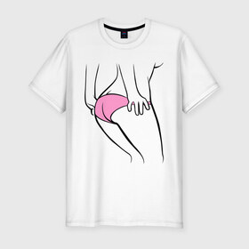Мужская футболка премиум с принтом Розовые трусики , 92% хлопок, 8% лайкра | приталенный силуэт, круглый вырез ворота, длина до линии бедра, короткий рукав | идеальное тело | розовые трусики | тело