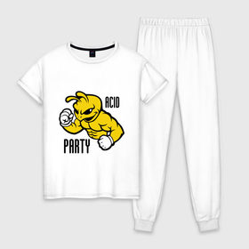 Женская пижама хлопок с принтом Acid party , 100% хлопок | брюки и футболка прямого кроя, без карманов, на брюках мягкая резинка на поясе и по низу штанин | acid party | dj 
 клубная музыка | rnb | клубные