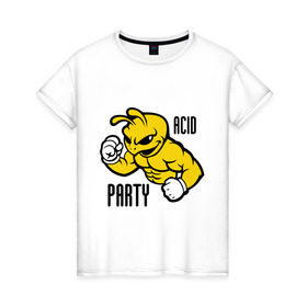 Женская футболка хлопок с принтом Acid party , 100% хлопок | прямой крой, круглый вырез горловины, длина до линии бедер, слегка спущенное плечо | Тематика изображения на принте: acid party | dj 
 клубная музыка | rnb | клубные