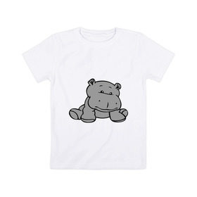 Детская футболка хлопок с принтом Бегемотик , 100% хлопок | круглый вырез горловины, полуприлегающий силуэт, длина до линии бедер | бегемот | бегемотик | болото | животное | серый бегемотик
