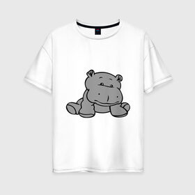 Женская футболка хлопок Oversize с принтом Бегемотик , 100% хлопок | свободный крой, круглый ворот, спущенный рукав, длина до линии бедер
 | бегемот | бегемотик | болото | животное | серый бегемотик