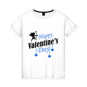 Женская футболка хлопок с принтом Happy Valentine`s day , 100% хлопок | прямой крой, круглый вырез горловины, длина до линии бедер, слегка спущенное плечо | 14 февраля | happy valentines day | love is.. | амур | влюбленным | идеи подарков день святого валентина | сердца
