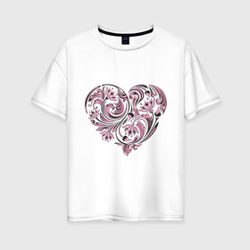 Женская футболка хлопок Oversize с принтом Расписное сердце , 100% хлопок | свободный крой, круглый ворот, спущенный рукав, длина до линии бедер
 | 14 февраля | love is.. | влюбленным | красивые рисунки | расписное сердце | сердца | сердце