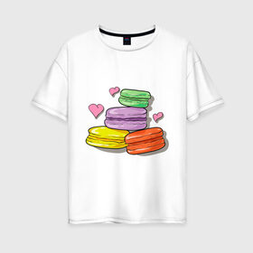 Женская футболка хлопок Oversize с принтом Макароне , 100% хлопок | свободный крой, круглый ворот, спущенный рукав, длина до линии бедер
 | макароне | парные | печеньки | пирожное