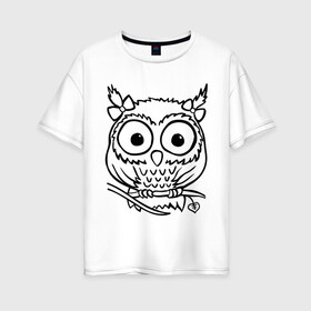 Женская футболка хлопок Oversize с принтом Сова скетч , 100% хлопок | свободный крой, круглый ворот, спущенный рукав, длина до линии бедер
 | сова