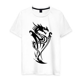 Мужская футболка хлопок с принтом Яростный дракон , 100% хлопок | прямой крой, круглый вырез горловины, длина до линии бедер, слегка спущенное плечо. | дракон | прикольные картинки | трайблы и узоры | яростный дракон