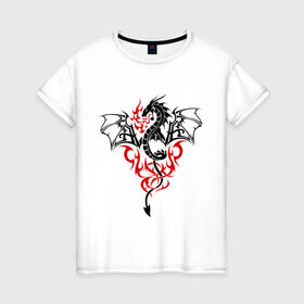 Женская футболка хлопок с принтом Огнедышащий дракон , 100% хлопок | прямой крой, круглый вырез горловины, длина до линии бедер, слегка спущенное плечо | дракон | огнедышащий дракон | огонь | пламя