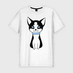 Мужская футболка премиум с принтом Кошка с голубыми глазами , 92% хлопок, 8% лайкра | приталенный силуэт, круглый вырез ворота, длина до линии бедра, короткий рукав | киска | котик | кошка с голубыми глазами | кошки | му