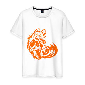 Мужская футболка хлопок с принтом Лиса (Fox) , 100% хлопок | прямой крой, круглый вырез горловины, длина до линии бедер, слегка спущенное плечо. | лиса