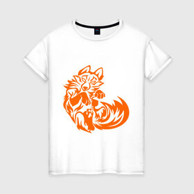 Женская футболка хлопок с принтом Лиса (Fox) , 100% хлопок | прямой крой, круглый вырез горловины, длина до линии бедер, слегка спущенное плечо | лиса