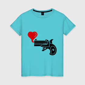 Женская футболка хлопок с принтом Love Gun , 100% хлопок | прямой крой, круглый вырез горловины, длина до линии бедер, слегка спущенное плечо | 