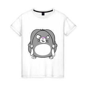 Женская футболка хлопок с принтом Толстый заяц , 100% хлопок | прямой крой, круглый вырез горловины, длина до линии бедер, слегка спущенное плечо | животные | зайка | злой заяц | серый заяц | толстый заяц