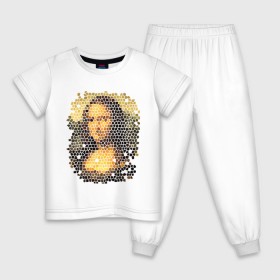Детская пижама хлопок с принтом Mona Lisa , 100% хлопок |  брюки и футболка прямого кроя, без карманов, на брюках мягкая резинка на поясе и по низу штанин
 | Тематика изображения на принте: mona lisa | леонардо да винчи | мозаика | мона лиза | фреска