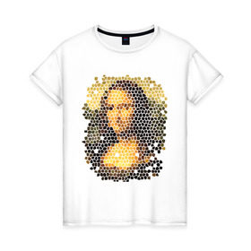 Женская футболка хлопок с принтом Mona Lisa , 100% хлопок | прямой крой, круглый вырез горловины, длина до линии бедер, слегка спущенное плечо | mona lisa | леонардо да винчи | мозаика | мона лиза | фреска