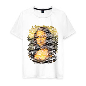 Мужская футболка хлопок с принтом Mona Lisa , 100% хлопок | прямой крой, круглый вырез горловины, длина до линии бедер, слегка спущенное плечо. | mona lisa | леонардо да винчи | мозаика | мона лиза | фреска