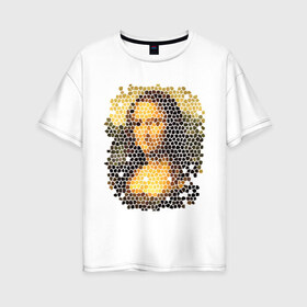 Женская футболка хлопок Oversize с принтом Mona Lisa , 100% хлопок | свободный крой, круглый ворот, спущенный рукав, длина до линии бедер
 | mona lisa | леонардо да винчи | мозаика | мона лиза | фреска
