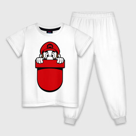 Детская пижама хлопок с принтом Марио в кармане , 100% хлопок |  брюки и футболка прямого кроя, без карманов, на брюках мягкая резинка на поясе и по низу штанин
 | nintendo | марио | нинтендо