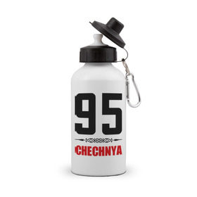 Бутылка спортивная с принтом 95 Чечня , металл | емкость — 500 мл, в комплекте две пластиковые крышки и карабин для крепления | 95 | 95 чечня | регионы | регионы россии | россии | чечня