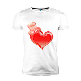 Мужская футболка премиум с принтом Наши сердца (господин) , 92% хлопок, 8% лайкра | приталенный силуэт, круглый вырез ворота, длина до линии бедра, короткий рукав | 14 февраля | господин | для двоих | любовь | наши сердца | парные | сердце в цилиндре