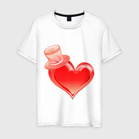 Мужская футболка хлопок с принтом Наши сердца (господин) , 100% хлопок | прямой крой, круглый вырез горловины, длина до линии бедер, слегка спущенное плечо. | 14 февраля | господин | для двоих | любовь | наши сердца | парные | сердце в цилиндре