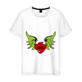 Мужская футболка хлопок с принтом Крылатое сердце , 100% хлопок | прямой крой, круглый вырез горловины, длина до линии бедер, слегка спущенное плечо. | крылья