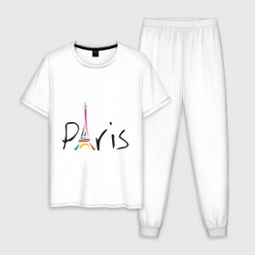 Мужская пижама хлопок с принтом Красочный Париж , 100% хлопок | брюки и футболка прямого кроя, без карманов, на брюках мягкая резинка на поясе и по низу штанин
 | башня | красочный париж | париж | туристические | франция | эльфивая башня