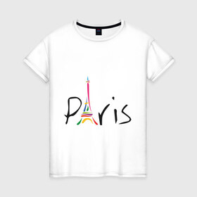 Женская футболка хлопок с принтом Красочный Париж , 100% хлопок | прямой крой, круглый вырез горловины, длина до линии бедер, слегка спущенное плечо | башня | красочный париж | париж | туристические | франция | эльфивая башня