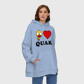 Худи SuperOversize хлопок с принтом Duck like quack (утка любит кря-кря) , 70% хлопок, 30% полиэстер, мягкий начес внутри | карман-кенгуру, эластичная резинка на манжетах и по нижней кромке, двухслойный капюшон
 | Тематика изображения на принте: duck like quack | подарки | сердечко | утка любит кря кря.
животные | уточка