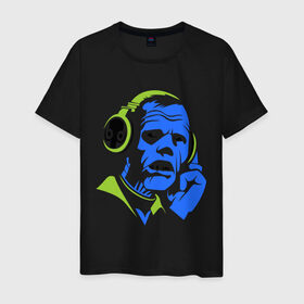 Мужская футболка хлопок с принтом Зомби в наушниках , 100% хлопок | прямой крой, круглый вырез горловины, длина до линии бедер, слегка спущенное плечо. | Тематика изображения на принте: зомби