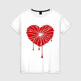 Женская футболка хлопок с принтом Разбитое сердце , 100% хлопок | прямой крой, круглый вырез горловины, длина до линии бедер, слегка спущенное плечо | день святого валентина | кровь | любовь | разбитое сердце | сердце