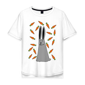 Мужская футболка хлопок Oversize с принтом кролик и морковка парная , 100% хлопок | свободный крой, круглый ворот, “спинка” длиннее передней части | 14 февраля | все | день святого валентина | для двоих | идеи подарков | кролик и морковка | парные
